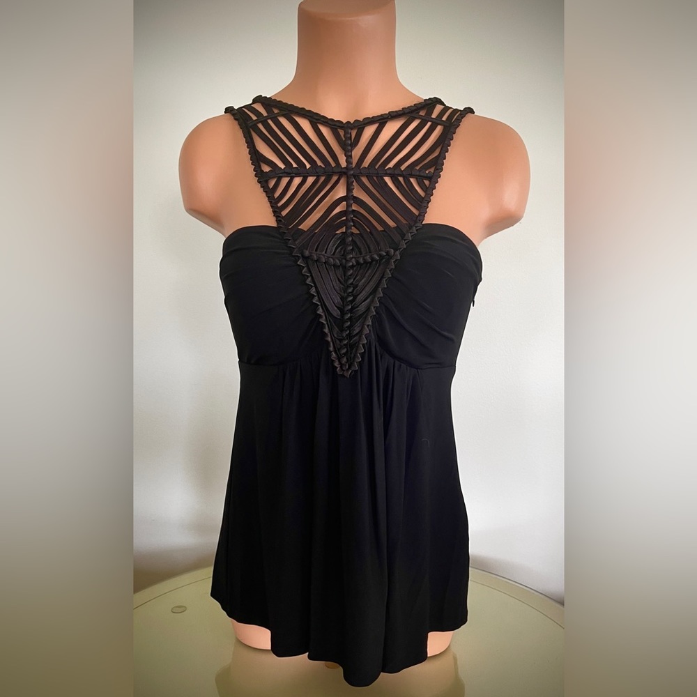 BOSTON PROPER Black Sleeveless Stretch Babydoll Top Tank - XS - New without Tags